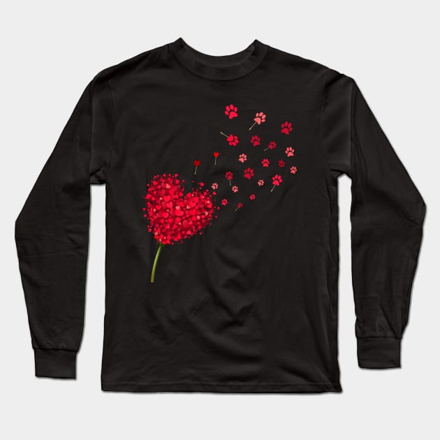 Heart Dandelion Valentine Dog Paws Long Sleeve T-Shirt by Manonee